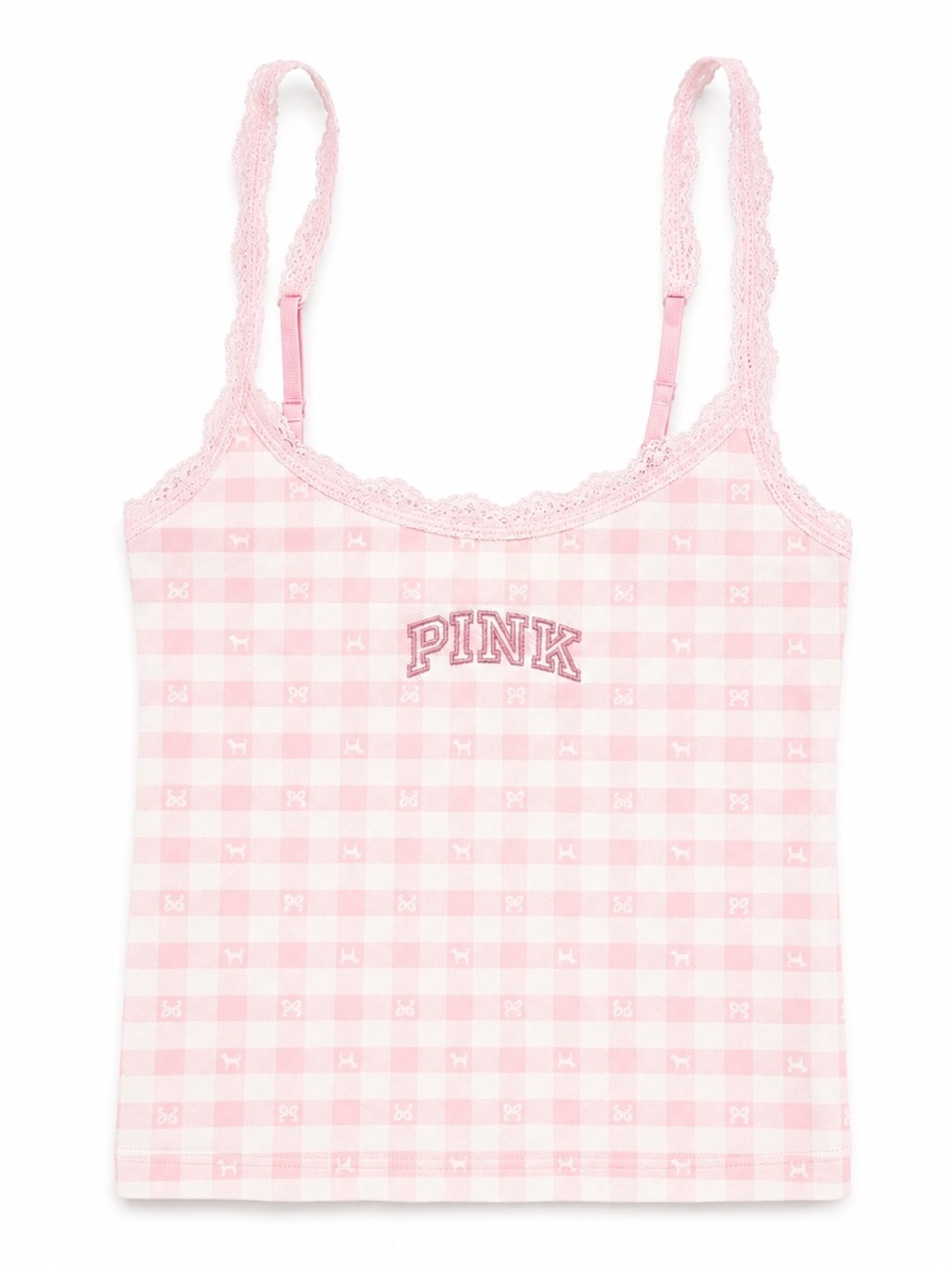 PINK Victoria's Secret Light Pink Gingham Lace-Trim Tank